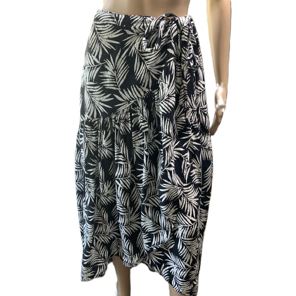 Cynthia Rowley Black White Tropical Palm Print Wrap Patterned Skirt Size Medium‎